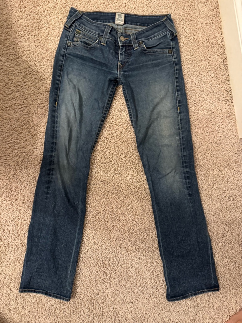 True Religion Dark Blue Women's straight leg Jeans with flap back pockets